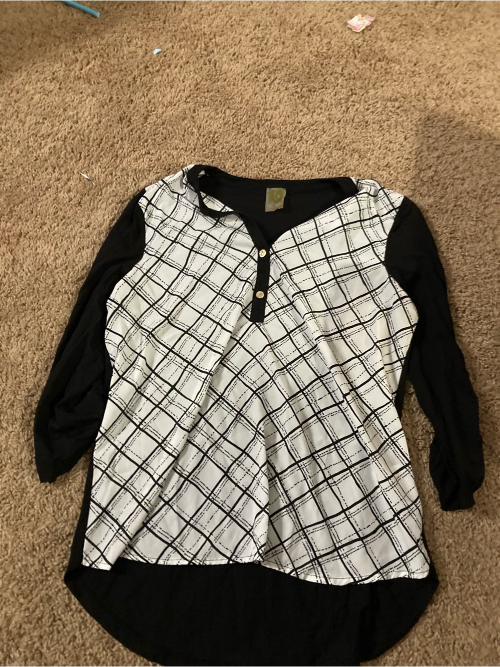 Black & White Plaid Henley Blouse
